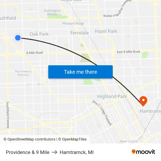 Providence & 9 Mile to Hamtramck, MI map