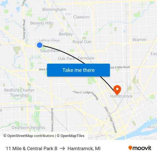 11 Mile & Central Park B to Hamtramck, MI map