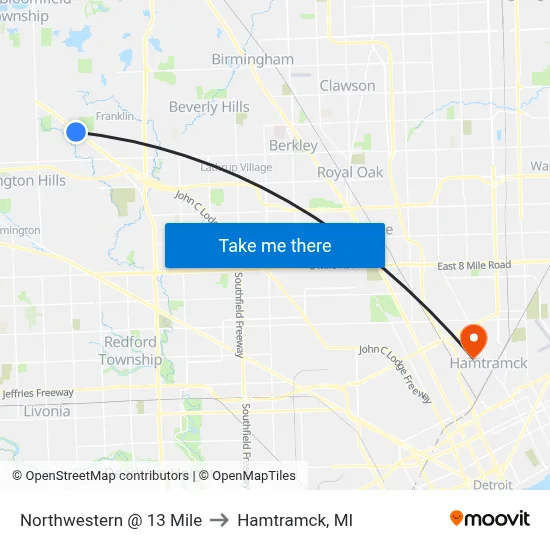 Northwestern @ 13 Mile to Hamtramck, MI map
