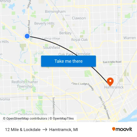 12 Mile & Lockdale to Hamtramck, MI map
