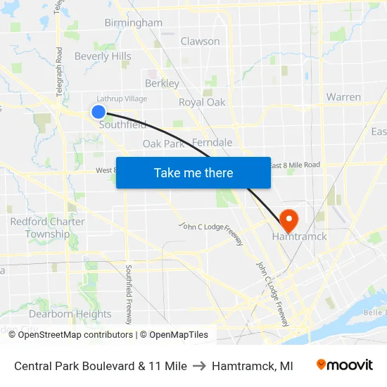 Central Park Boulevard & 11 Mile to Hamtramck, MI map