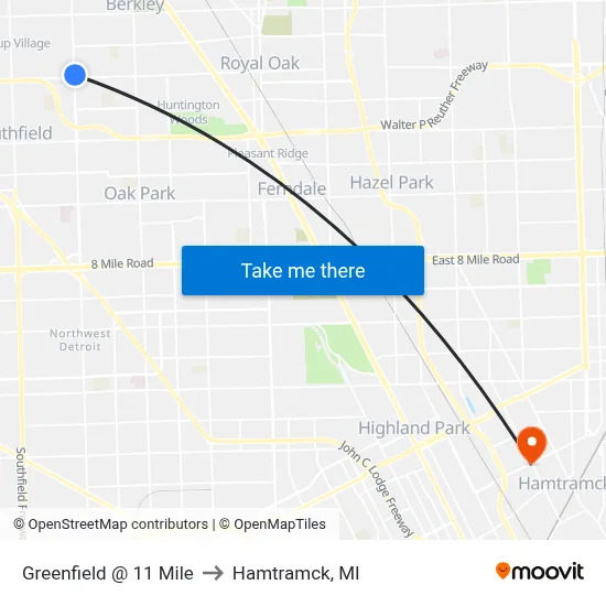 Greenfield @ 11 Mile to Hamtramck, MI map