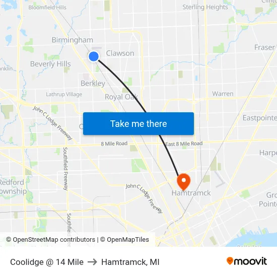 Coolidge @ 14 Mile to Hamtramck, MI map