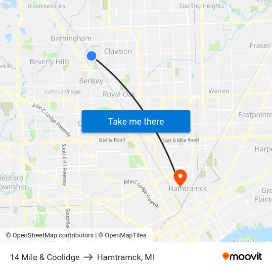 14 Mile & Coolidge to Hamtramck, MI map