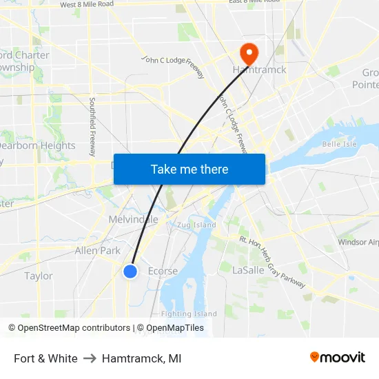 Fort & White to Hamtramck, MI map
