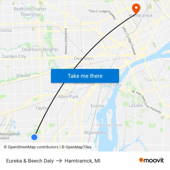 Eureka & Beech Daly to Hamtramck, MI map
