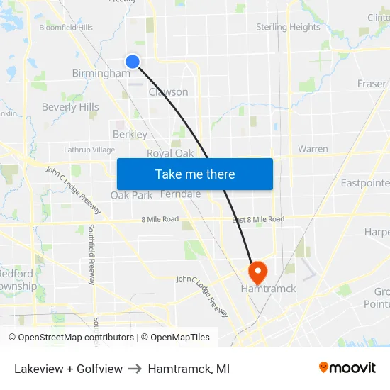 Lakeview & Golfview to Hamtramck, MI map