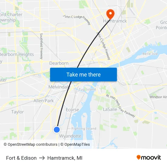 Fort & Edison to Hamtramck, MI map