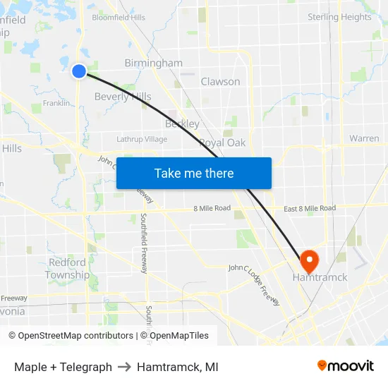 Maple & Telegraph to Hamtramck, MI map