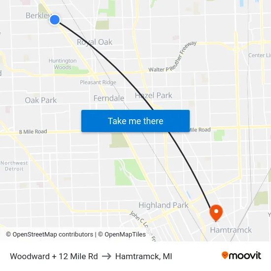 Woodward @ 12 Mile to Hamtramck, MI map