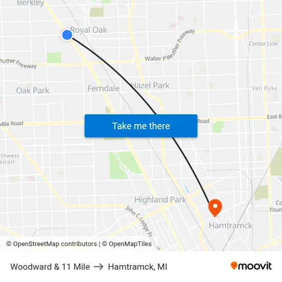 Woodward & 11 Mile to Hamtramck, MI map