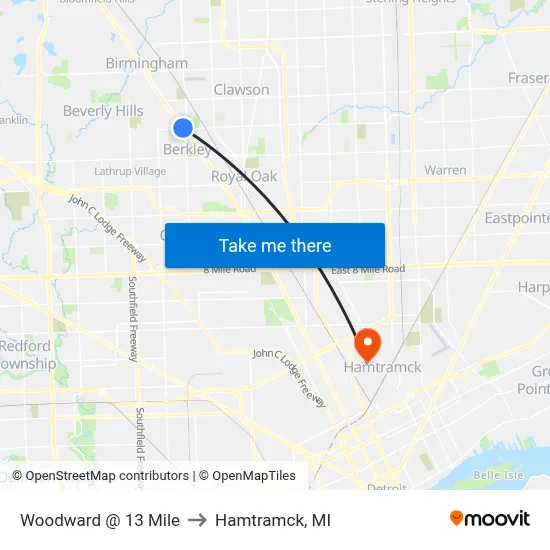 Woodward @ 13 Mile to Hamtramck, MI map