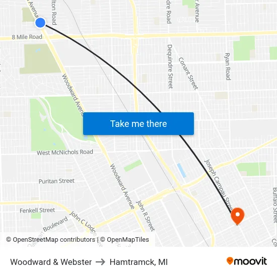 Woodward & Webster to Hamtramck, MI map