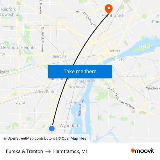 Eureka & Trenton to Hamtramck, MI map