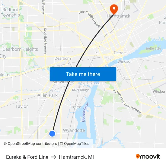 Eureka & Ford Line to Hamtramck, MI map