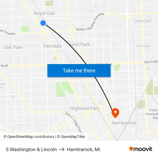 S Washington & Lincoln to Hamtramck, MI map