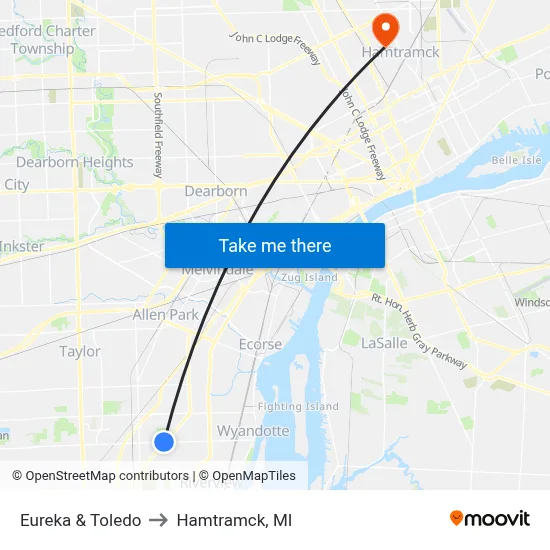 Eureka & Toledo to Hamtramck, MI map