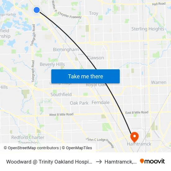 Woodward @ Trinity Oakland Hospital Sb to Hamtramck, MI map