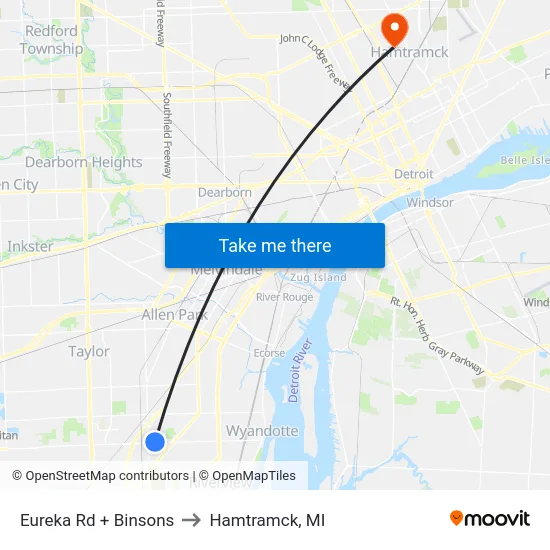 Eureka & Binsons to Hamtramck, MI map