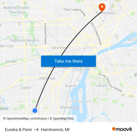 Eureka & Penn to Hamtramck, MI map