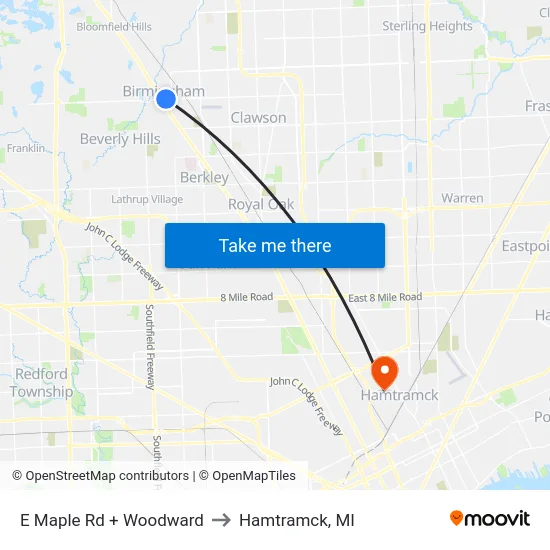 E Maple & Woodward to Hamtramck, MI map