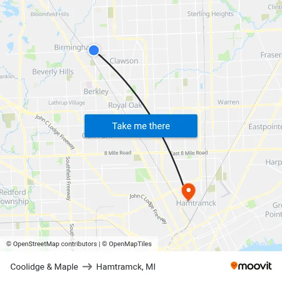 Coolidge & Maple to Hamtramck, MI map