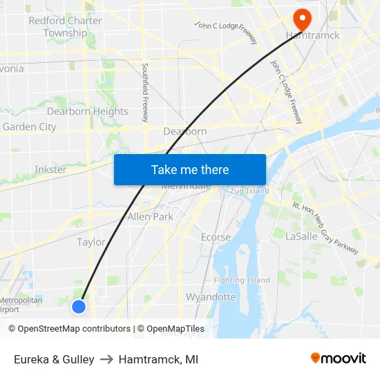 Eureka & Gulley to Hamtramck, MI map