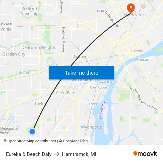 Eureka & Beech Daly to Hamtramck, MI map