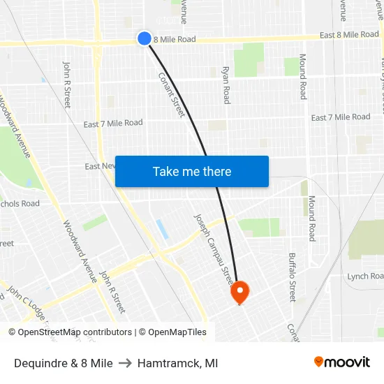 Dequindre & 8 Mile to Hamtramck, MI map