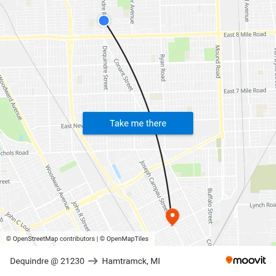 Dequindre @ 21230 to Hamtramck, MI map