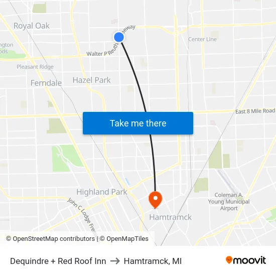 Dequindre & Red Roof Inn to Hamtramck, MI map