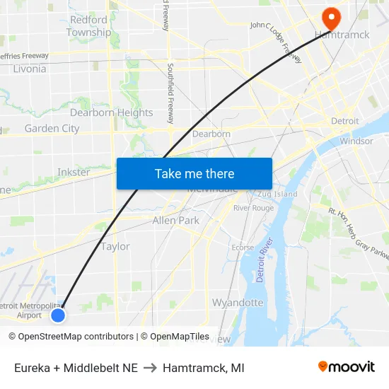 Eureka & Middlebelt NE to Hamtramck, MI map