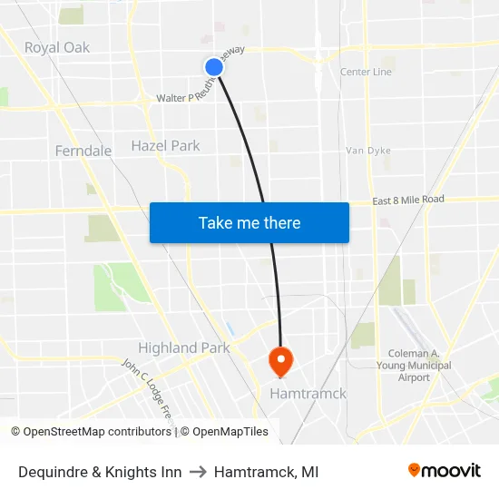 Dequindre & Knights Inn to Hamtramck, MI map
