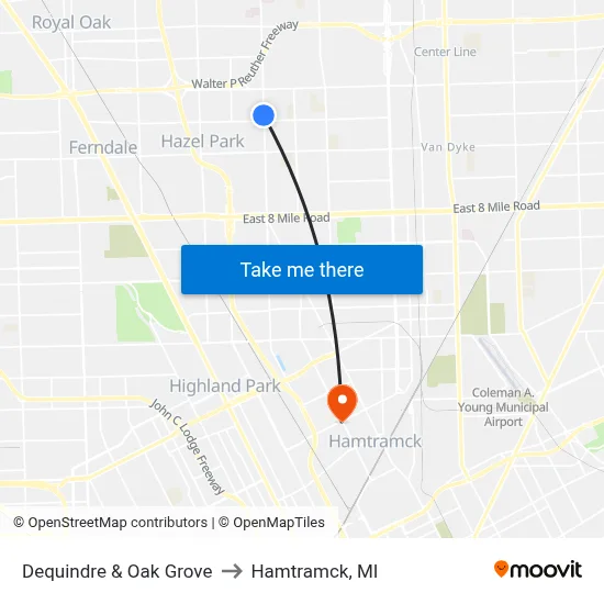 Dequindre & Oak Grove to Hamtramck, MI map