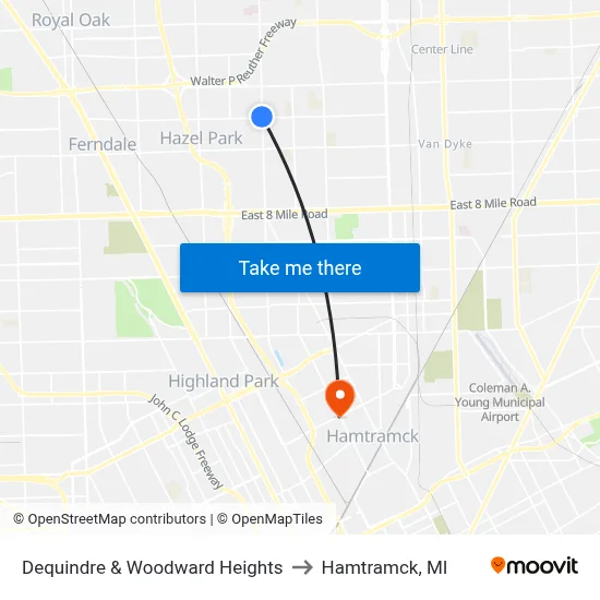 Dequindre & Woodward Heights to Hamtramck, MI map