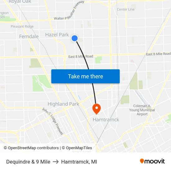 Dequindre & 9 Mile to Hamtramck, MI map