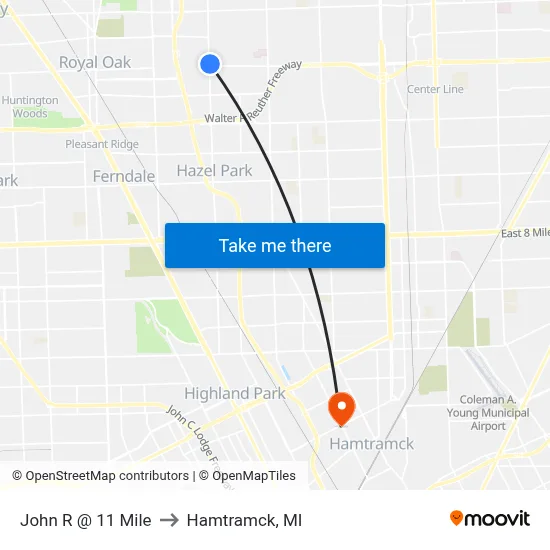 John R @ 11 Mile to Hamtramck, MI map
