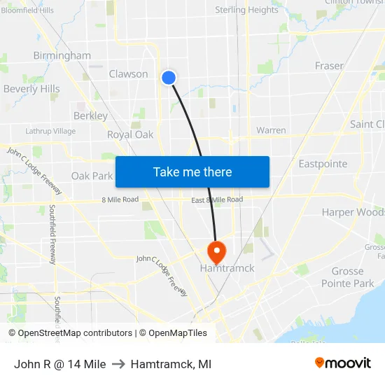 John R @ 14 Mile to Hamtramck, MI map