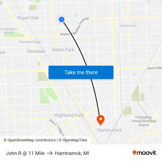 John R @ 11 Mile to Hamtramck, MI map