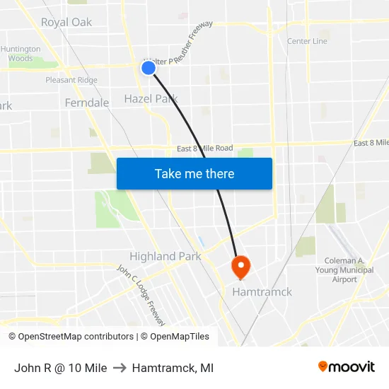 John R @ 10 Mile to Hamtramck, MI map