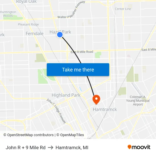 John R & 9 Mile to Hamtramck, MI map