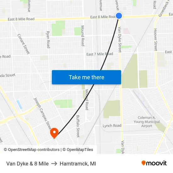 Van Dyke & 8 Mile to Hamtramck, MI map