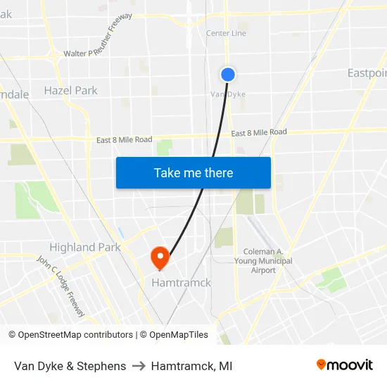 Van Dyke & Stephens to Hamtramck, MI map