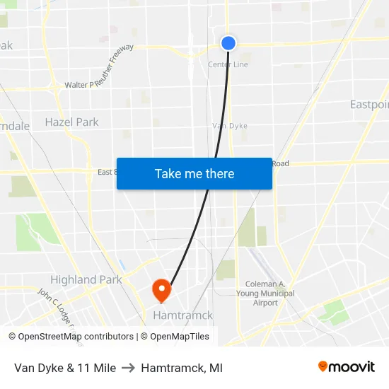 Van Dyke & 11 Mile to Hamtramck, MI map