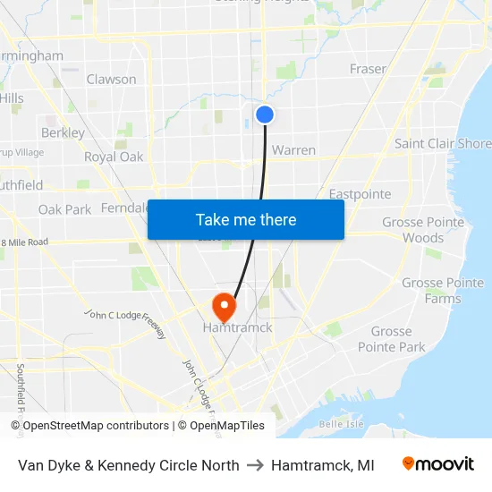 Van Dyke & Kennedy Circle North to Hamtramck, MI map