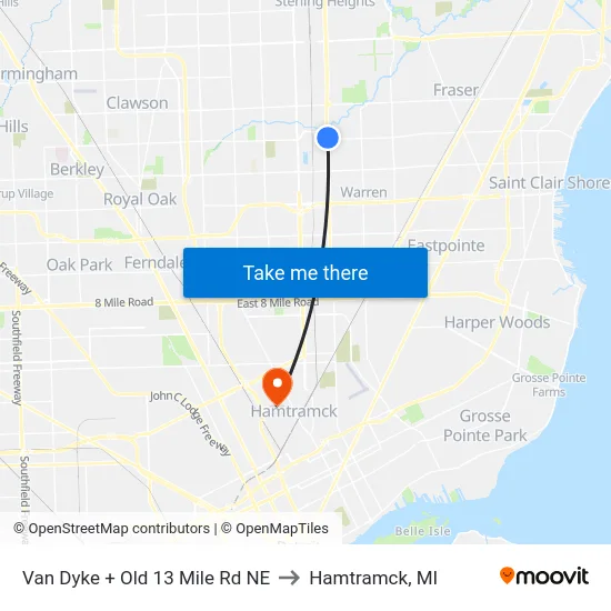 Van Dyke & Old 13 Mile Road NE to Hamtramck, MI map