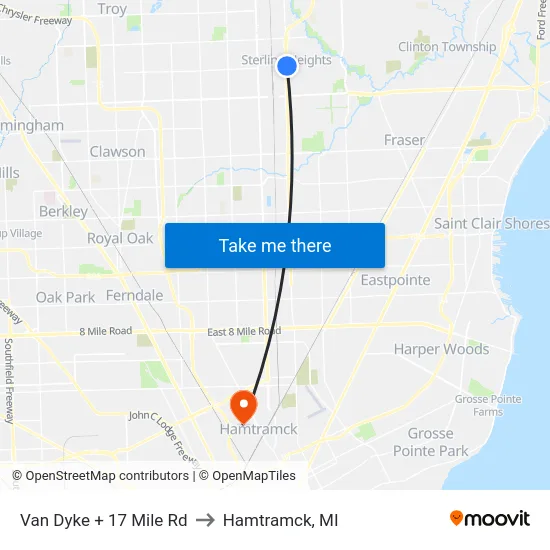 Van Dyke @ 17 Mile to Hamtramck, MI map