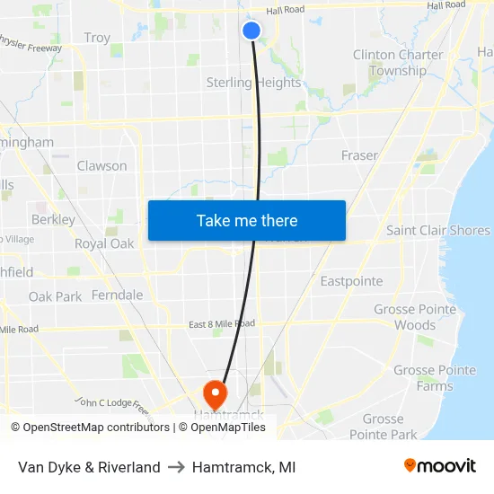 Van Dyke & Riverland to Hamtramck, MI map