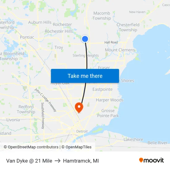 Van Dyke @ 21 Mile to Hamtramck, MI map