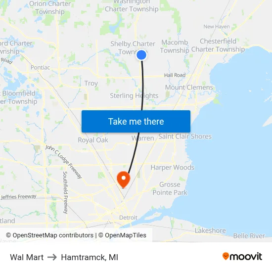 Wal Mart to Hamtramck, MI map